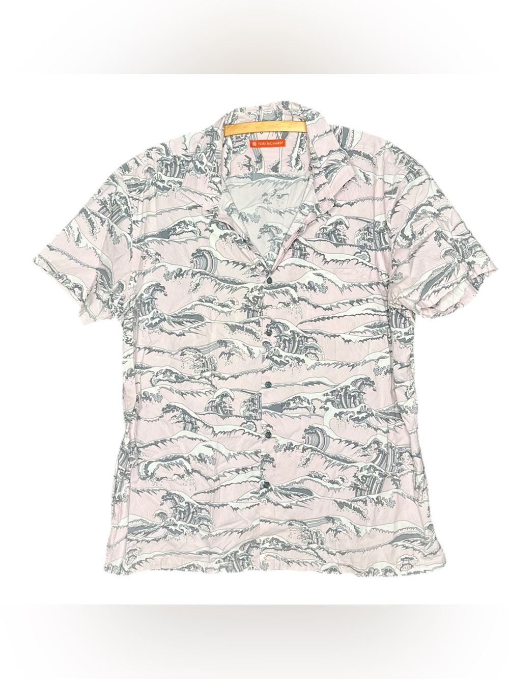Tori Richard Men’s Button Down Shirt Great Waves Print Hawaii Pink XL